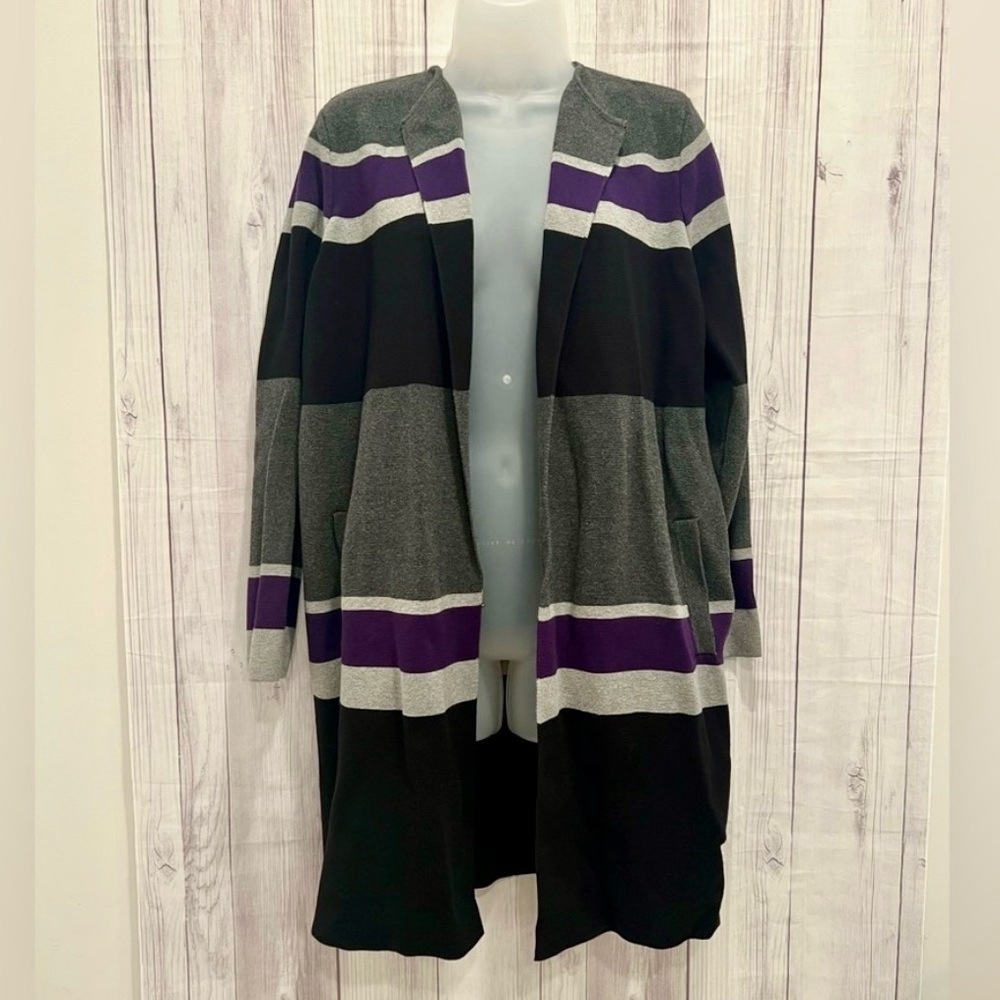 Calvin Klein Striped Open Front Cardigan Sweater Size Medium - Picture 3 of 8